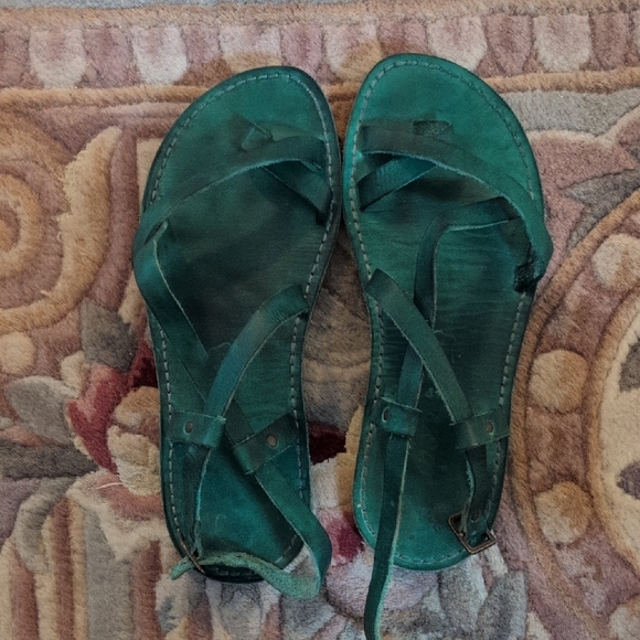 Green Crupon Leather Strappy Sandals - Picture 1 of 4
